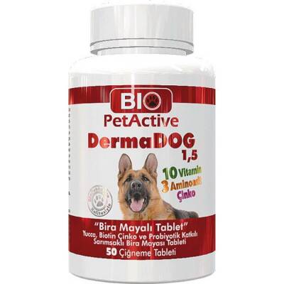 Bio PetActive Derma Köpekler İçin Biotin Çinko ve Probiyotik Katkılı Çiğneme 50 Tablet 1,5 Gr - 1