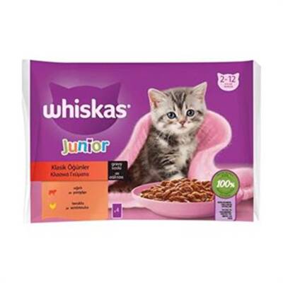 Whiskas Pouch Junior Et Çeşitleri Yetişkin Yaş Kedi Maması 100 Gr (4 Adet) - 1